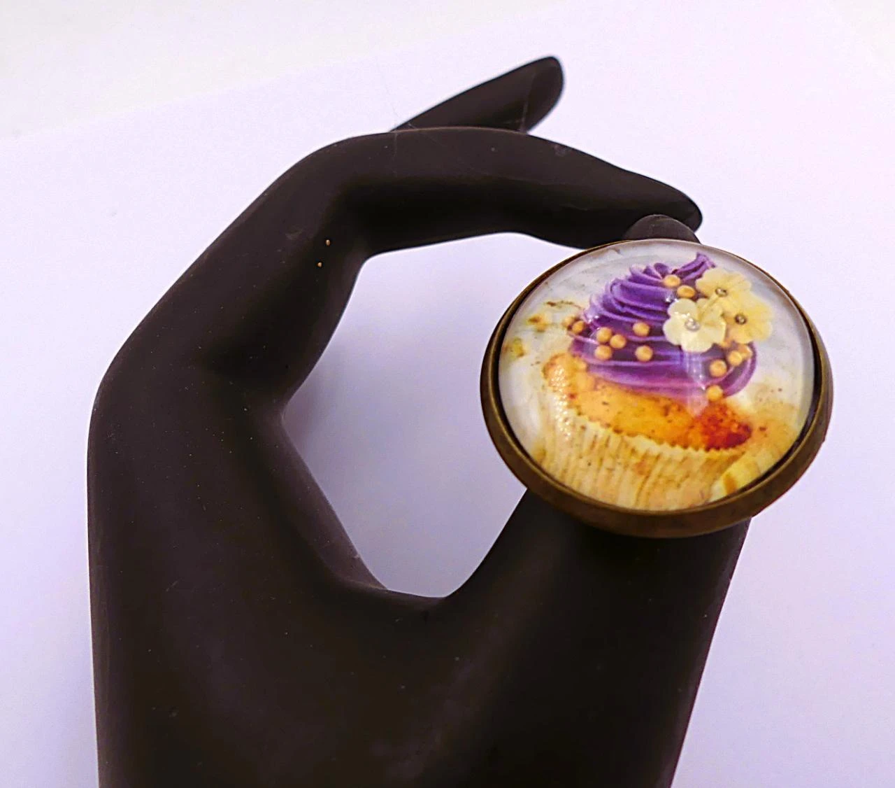 Verstelbare ring op bronzen metalen basis, glazen cabochon, handgemaakt – photo 2